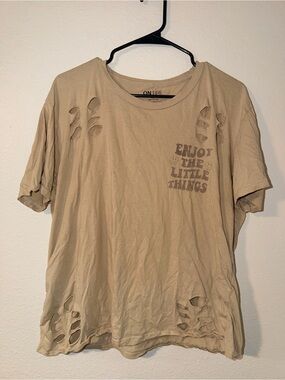 On Fire Beige Crewneck Tee with Black Print